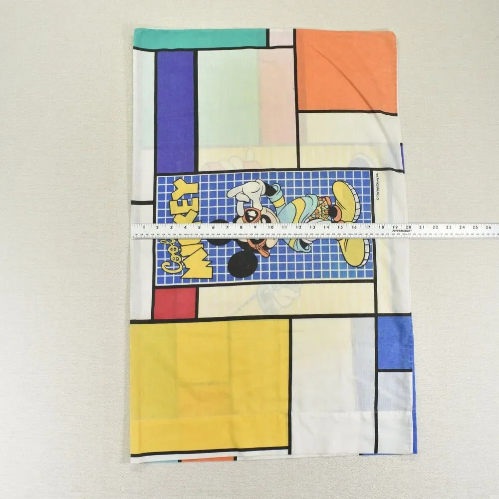Vintage 90s Disney Cool Mickey Mouse Pillowcase Mondrian Colorblock 2 Sided